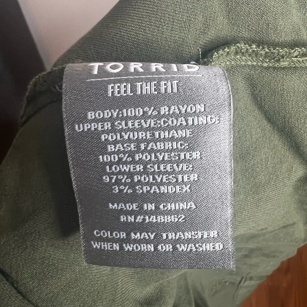 Torrid 0 Twill Canvas Drawstring Jacket Green Olive Faux Leather Sleeve L 12 - Picture 7 of 15